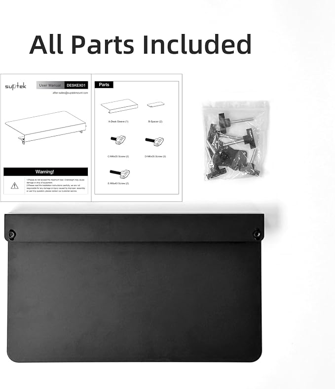 Suptek 17-inch Black Corner Mounting Bracket Extender for L-Shaped Desks – Fits Under-Desk Keyboard Trays (Model DESKEX01)