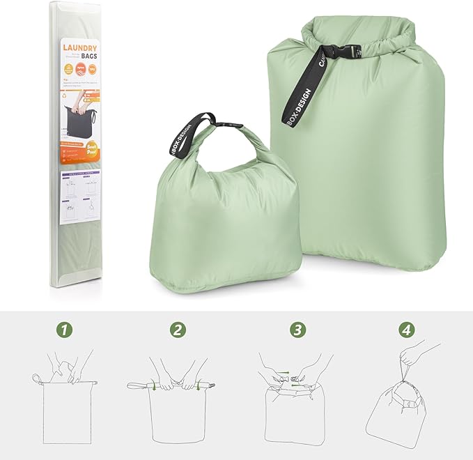 2-Pack Waterproof Travel Laundry Bags, Wet Dry Organizer to Block Odors & Prevent Suitcase Leaks, Roll-Up Dirty Clothes Pouch for Gym, Swim, Camping & Family Vacations