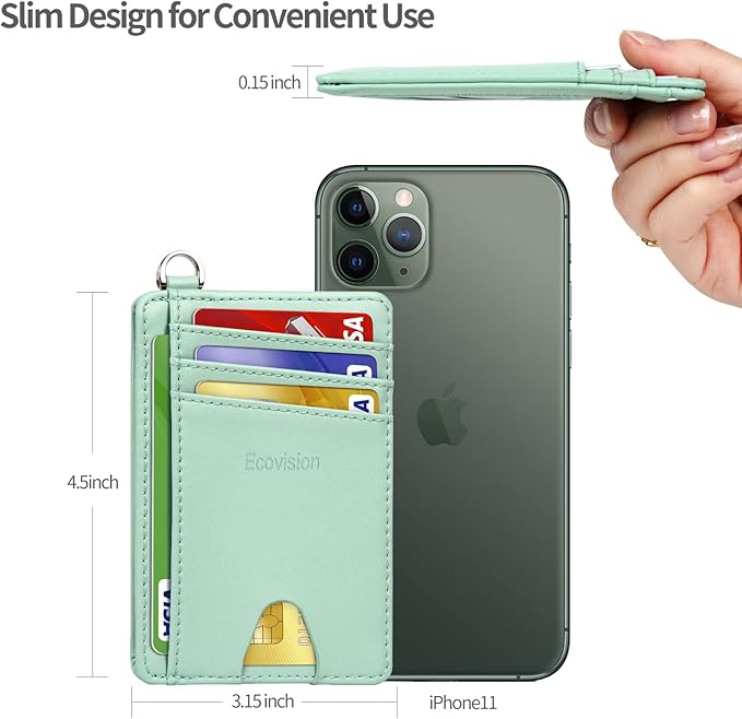 EcoVision Slim Minimalist Front Pocket Wallet, RFID Blocking Credit Card Holder Wallet with Detachable D-Shackle for Men Women