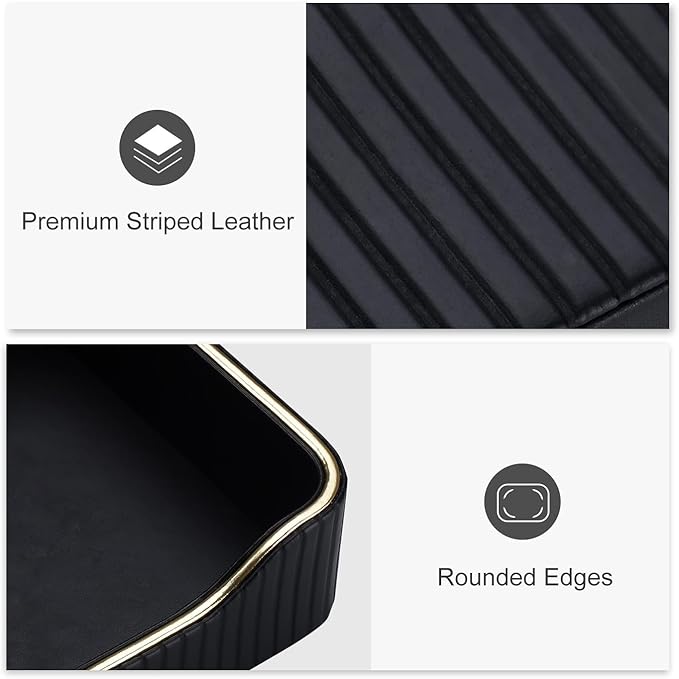 KINGFOM Prefume Tray, PU Leather Valet Tray Nightstand Organizer Perfume Trays for Men Women, Table Centerpieces Decorative Vanity Trays, Desk Organizer Tray for Key Jewelry Cosmetics (Black)