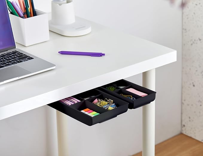 Bostitch Konnect Under Desk Drawer,Self-Adhesive Slide Out Storage Organizer with 4 Customizable Dividers,2 Count (Pack of 6)