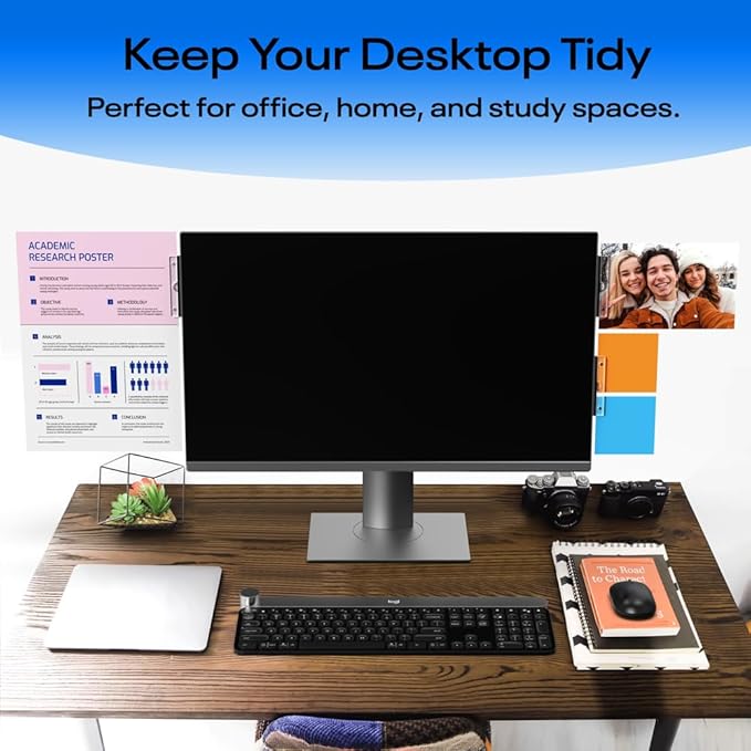 Crpich Acrylic Monitor Copyholder with Adhesive Magnetic Plate, Removable Memo Holder for Notes, Photos & Documents, Reusable Clip-On Paper Holder for Computer Monitor, Left/Right Side Mount
