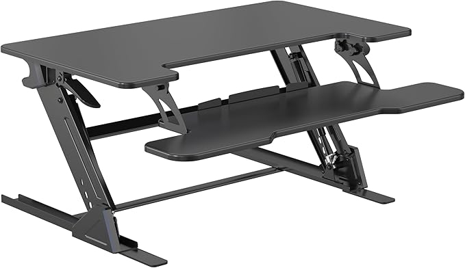 Standing Desk Converter 36 x 24 Inches - Height Adjustable Sit to Stand Riser with Keyboard Tray, Ergonomic Workstation for Home Office, Black