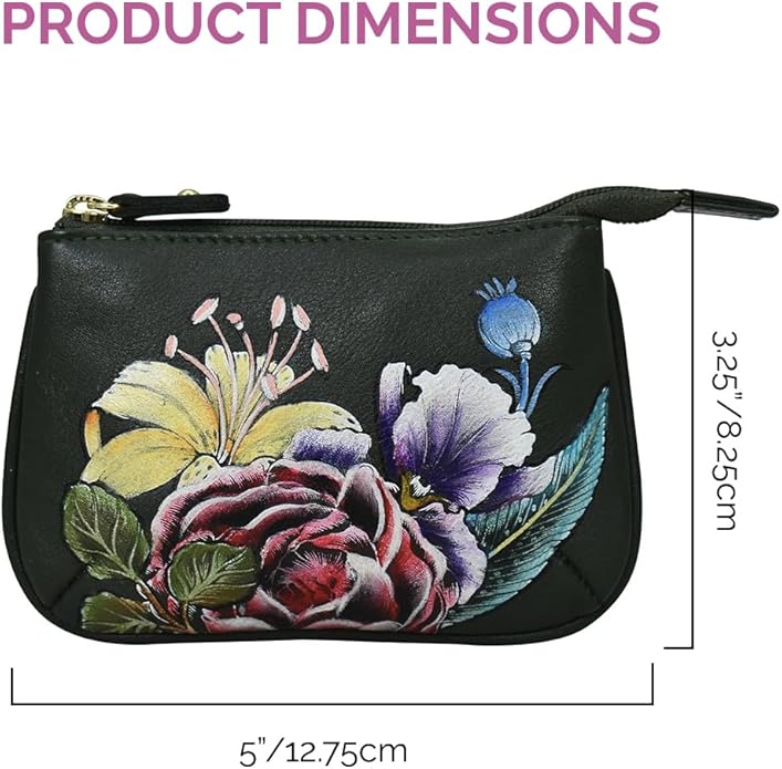 Anuschka Women’s Hand-Painted Genuine Leather Medium Zip Pouch - Coin and Key Pouch - Zippered, 2 Key Fobs