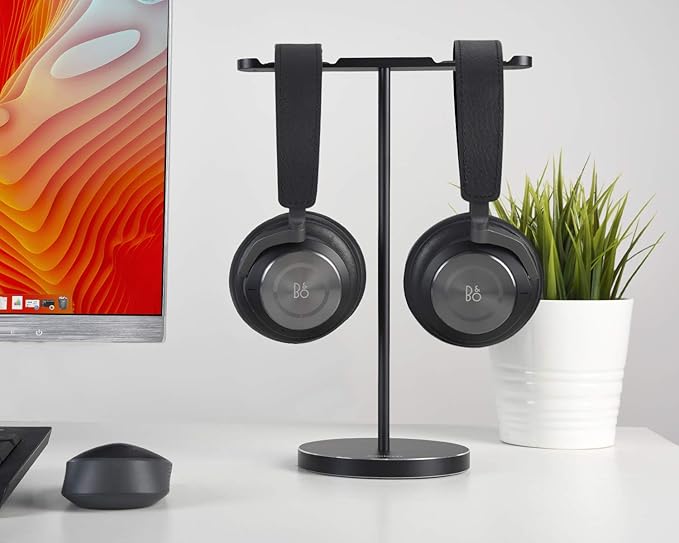 Dual Aluminum Headphones Stand Holder, Showcase Multi Headphones with Solid Heavy Base, Compatible With Gaming Headsets and Wireless Headphone Black