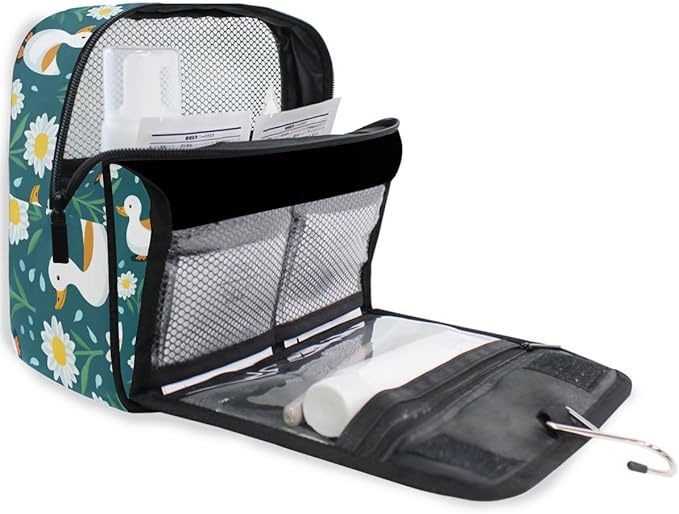 Hanging Travel Toiletry Bag 649 Duck Green Flowers Kit Makeup Case Cosmetics Organizer for Men Women