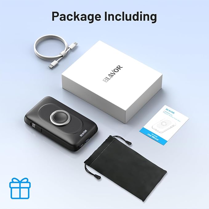 BLAVOR for Magsafe Portable Charger with Built-in Cables, 10000mAh Wireless Magnetic Power Bank with Stand, USB C 20W PD Fast Charging Travel Battery Pack for iPhone 17/16/15/14/13/12 and Apple Watch