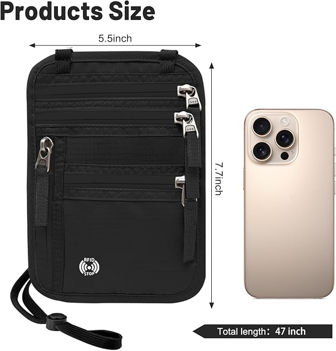 Sizobi Neck Wallet for Traveling Women Men, RFID Blocking Nylon Passport Holder Travel Pouch, Family Travel Document Organizer Passport Wallets,International Travel Must Haves Travel Accessories