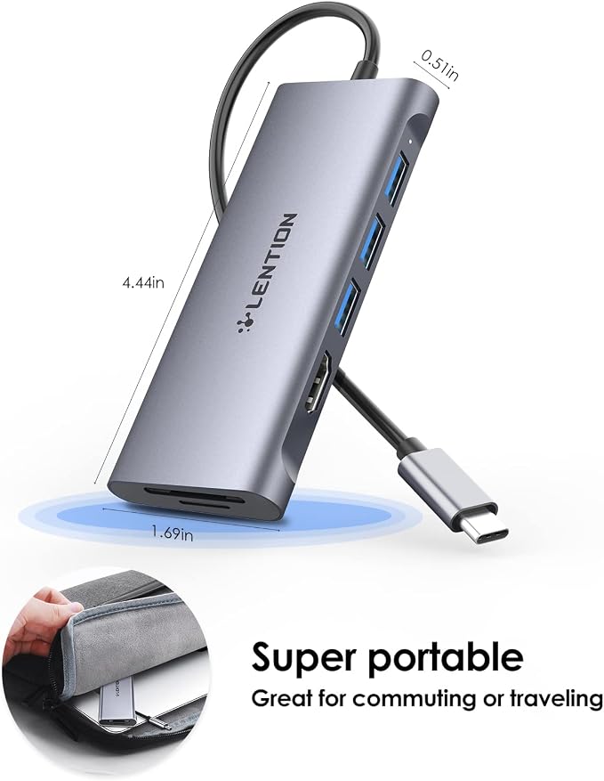 LENTION USB C Hub with 4K HDMI, 3 USB 3.0, SD/Micro SD 3.0 Card Reader, Compatible MacBook Pro/Air, Mac Air/Surface, Chromebook, iPhone15 or More, Stable Driver Adapter (Space Gray)