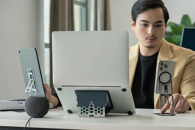 Paper-Thin Stand for MacBook, Laptop Riser, Slim Portable Ergonomic Ventilated Stand, 6 Adjustable Heights from 2.1" to 3.6", Compatible with Laptops Up to 18?? US Patented (Silver)