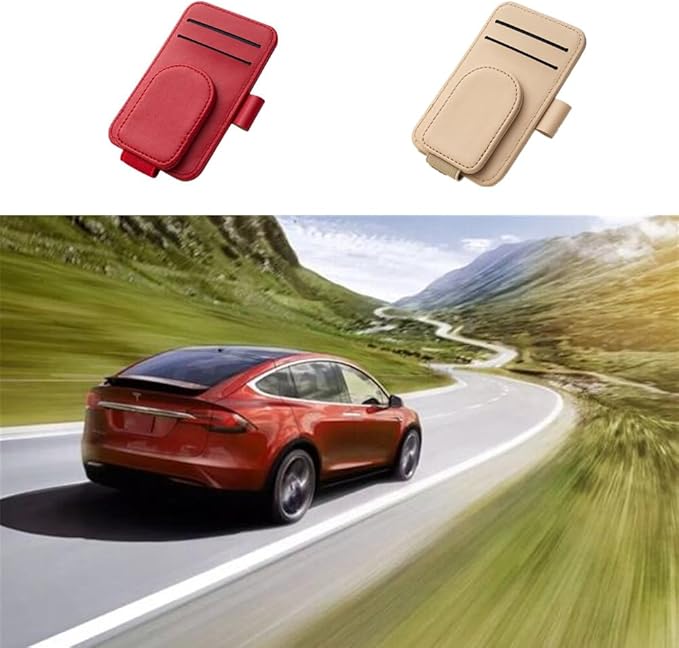 BoAn Sunglass Holder for Car Sun Visor,Magnetic Leather Sunglasses Holder,Auto Visor Accessories,Eyeglasses Holder(Red)