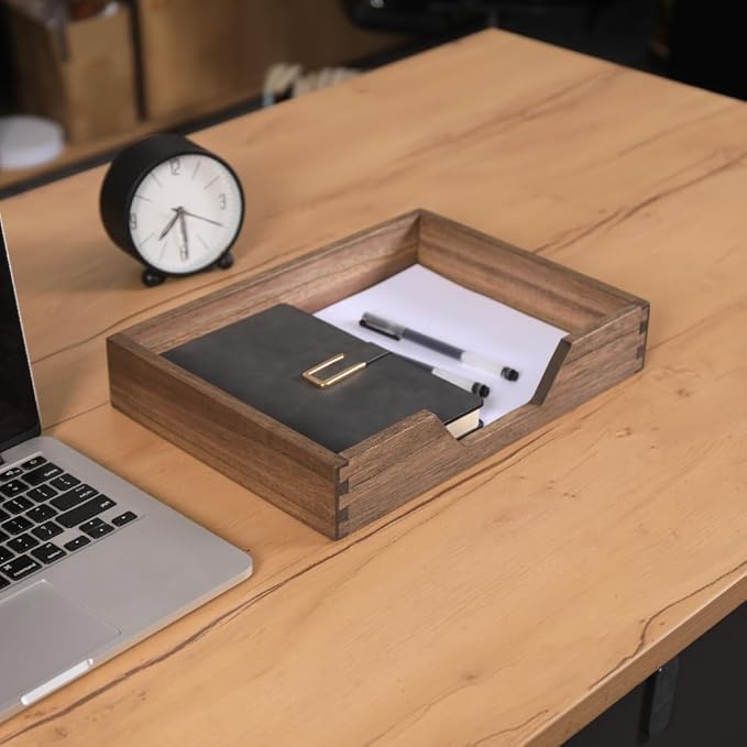 DDYURI Wood Letter-Size Tray for Office Desktop Organizer - Wooden Front-Load Documents Tray for Mail, Paper, File, Magazine, Pen,Notebook Storage Paper Holder Trays Dark(DGTU-DK)