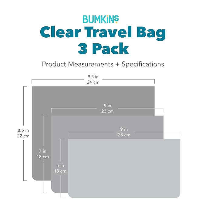 Bumkins Travel Bag, Toiletry, TSA Approved Pouch, Zip Bag, Quart Size Airline Compliant, Clear-Sided, Baby, Diaper Bag Organization, Makeup, Accessories, Packing, Set of 3 Sizes, Hello Kitty