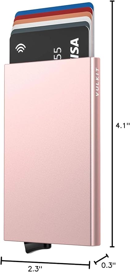 VULKIT Pop Up Wallet, Slim Minimalist Credit Card Holder For Men and Women RFID Blocking Mini Metal Case Rose Gold