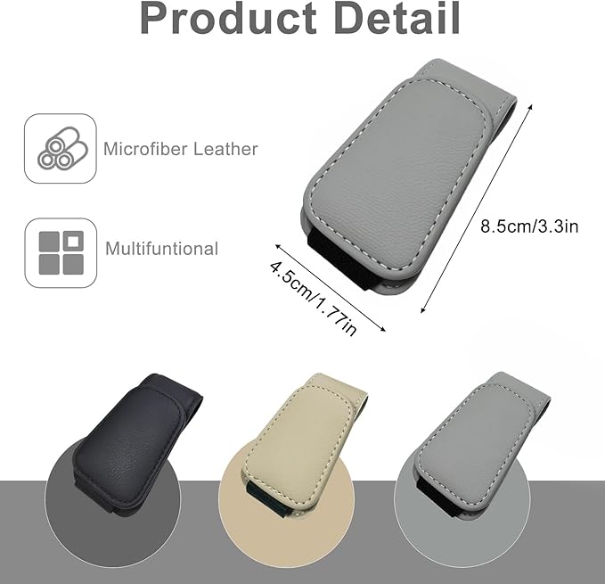 EldHus Sunglass Holder for Car Visor - 2 Pack Magnetic Car Glasses Holder Clip, Leather Eyeglass Holder for Car, Universal Sunglasses Clip for Car Visor, Gray