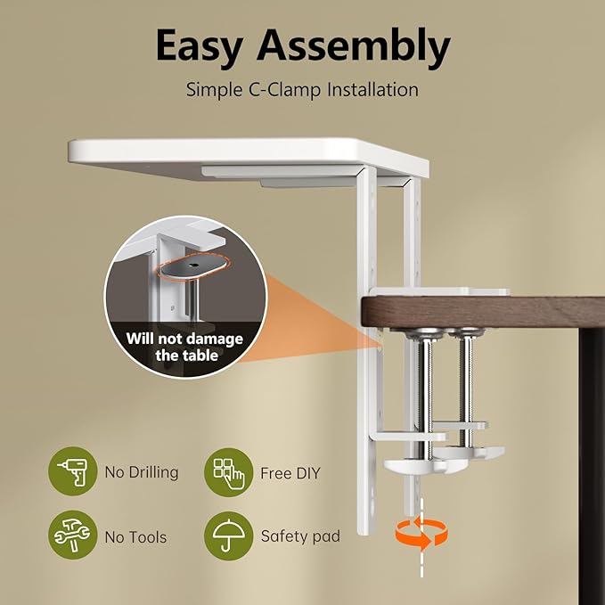 3 in 1 Clamp-on 15.7"×7.5" Desk Extender, Heavy-Duty Side/Top Desk Organizer Shelf, Adjustable Desktop Storage for Office Accessories, Monitor and Laptop Riser, Light Wood
