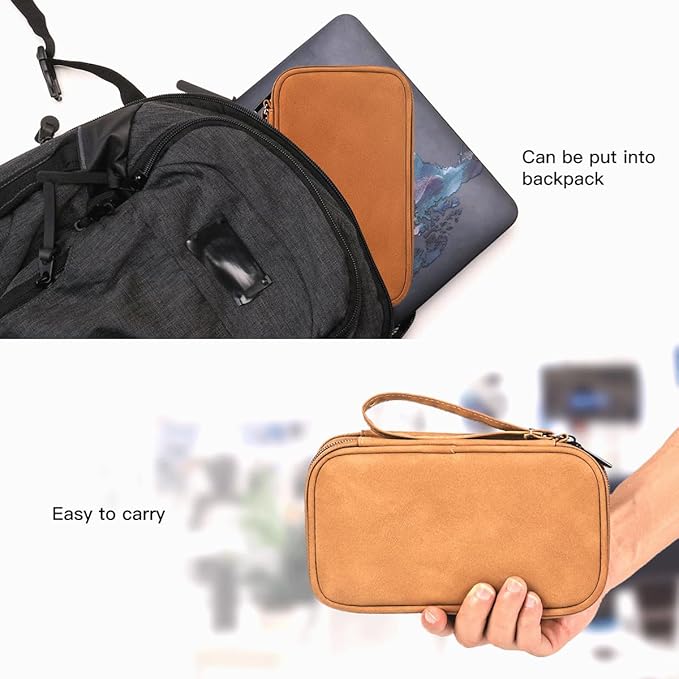 CAAORDKSO Universal Electronics Accessories Carrying Case, Electronic Cable Organizer Bag, Travel Cable Accessories Bag Pouch for Cable, USB, Cord, Charger, Phone, Power Bank, Earphone (Brown, Large)