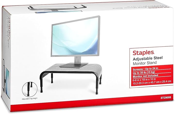 Staples Adjustable Steel Monitor Stand ??Ergonomic Desktop Riser for Monitors, Laptops & Office Accessories