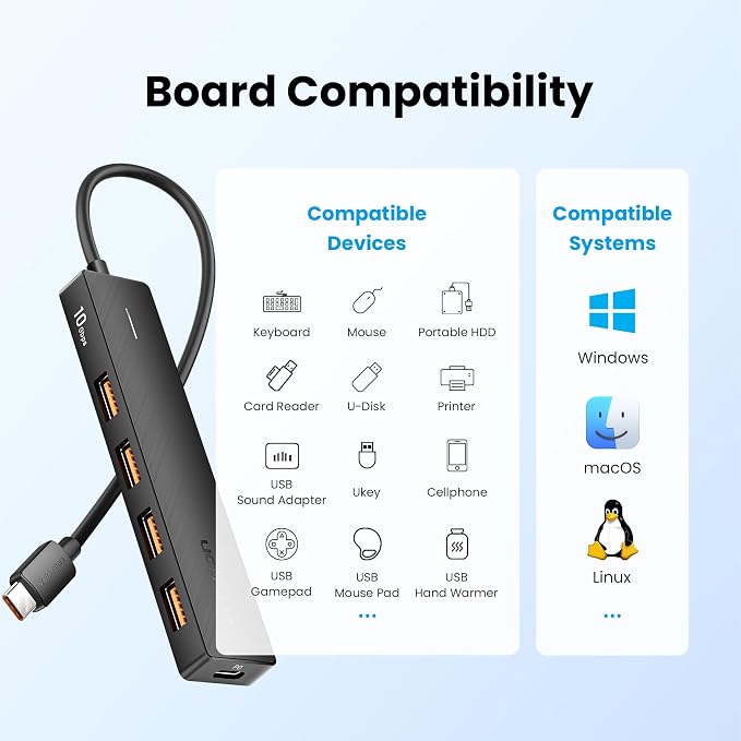 VENTION 10Gbps USB 3.2 Hub, USB Hub with 4 USB 3.2 Ports(USB A*2 Type C*2), PD 100W Chrging USB 3.2 Gen 2 Splitter USB Expander, Black