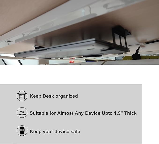PIAOLGYI Under Desk Laptop Holder Mount with Screw,Bracket Devices Upto 1.9" Under Desk Mount for PS4,Cable Box,MacBook,Laptop & More(3 Pcs)