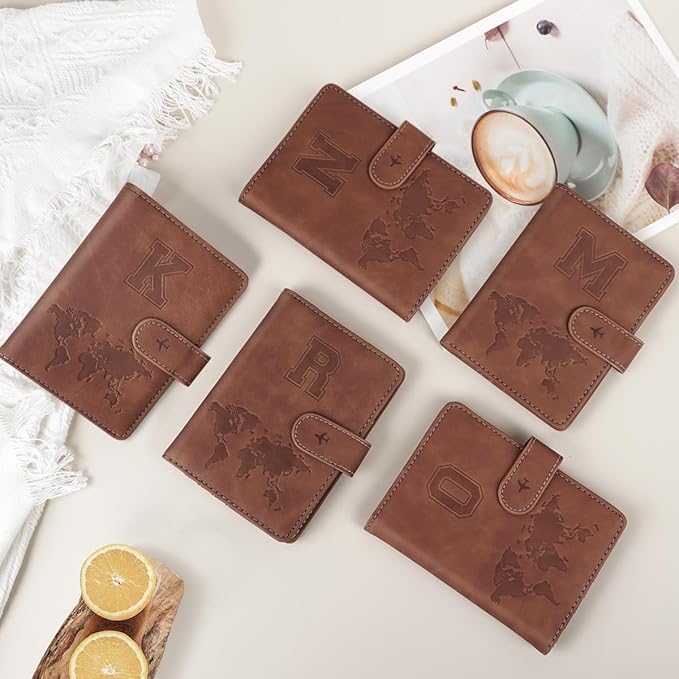 Passport Holder Wallet Cover Personalized Letter A-Z Travel Wallet RFID Blocking Passport Cover Wallet Case for Travel Passport Book Holders for Women and Men, Brown-N