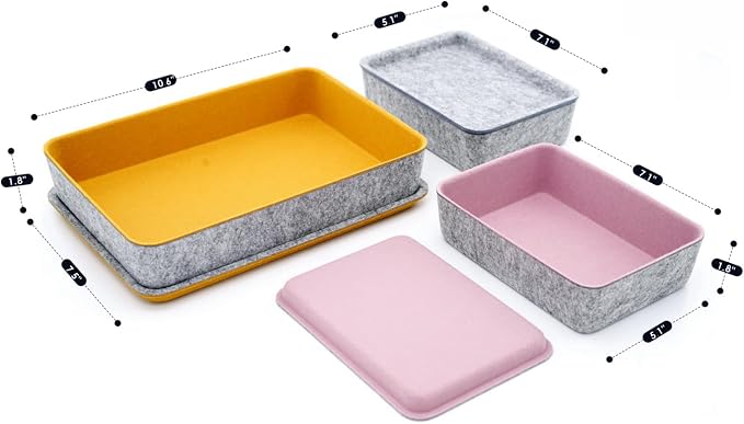 Welaxy 3pc Stackable Lidded Felt Desk Drawer Organizer Multi-Color Bins