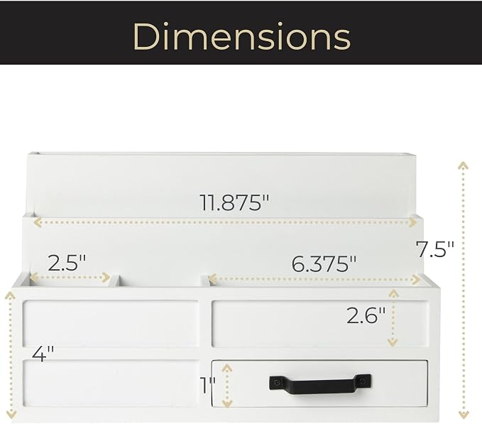 BLU MONACO | White Desktop Organizer with Drawer Storage | Tabletop Organizer with Drawers for Paper Bills Mail | Wooden Mail Organizer for Countertop Workspace