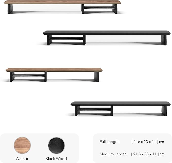 Raico Desk Cockpit Shelf Monitor Stand System Dual Screen Setup Wood Large Desk Accessory Organizer Unit (Black Wood, Medium | 36 Inches)