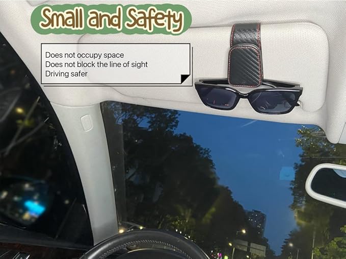 CHOSMOYI Magnetic Leather Sunglass Holder for Car, Sunglasses Clip for Car Visor, Auto Interior Accessories Universal for Different Size Eyeglasses (Carbon Fiber)