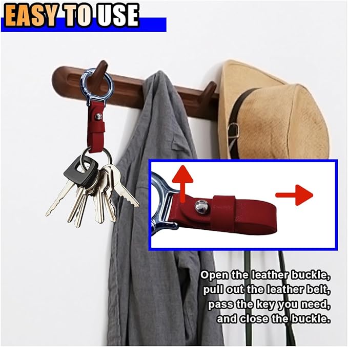 GLSOWEE Carabiner Key Ring Clip, Car Fob Key Keychain Holder Car Keychain Clip for Men Women, Key Ring Belt Holder (Red)