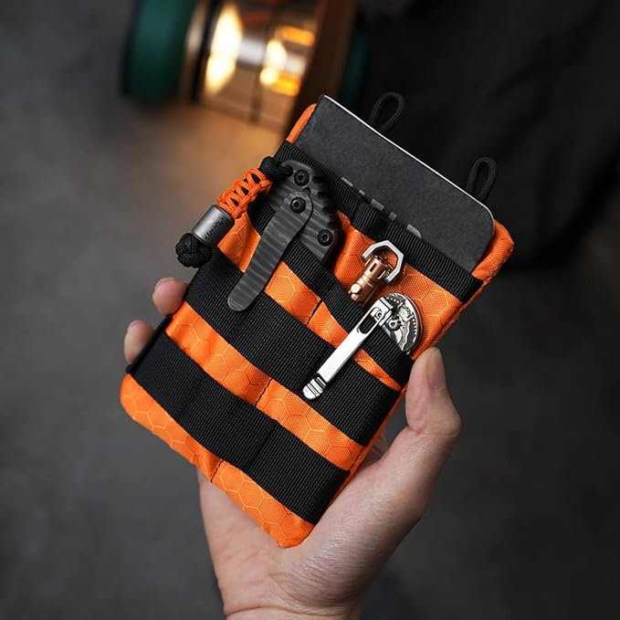 VIPERADE VE3-P Pocket Organizer Pouch, EDC Organizer Men with DIY Patches Area, EDC Pouch with 4 Tool Storage Pocket Pouch for Flashlight, Pocket Knife, EDC Pen, EDC Gear (Orange)