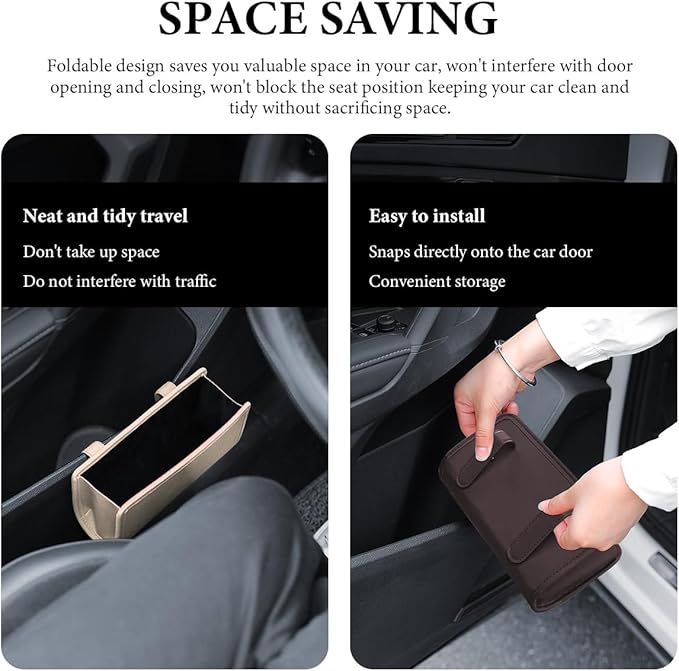 DXNQ Car Trash Can, Leather Foldable Hanging Trash Bag, Multi-Function Mini Storage Box Garbage Can for Car Back Seats and Side Door, Beige