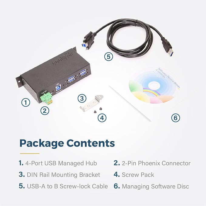 Coolgear 4 Port Managed USB 3.2 Gen 1 Hub with 15KV ESD Surge Protection and Individual Port Control for PCs