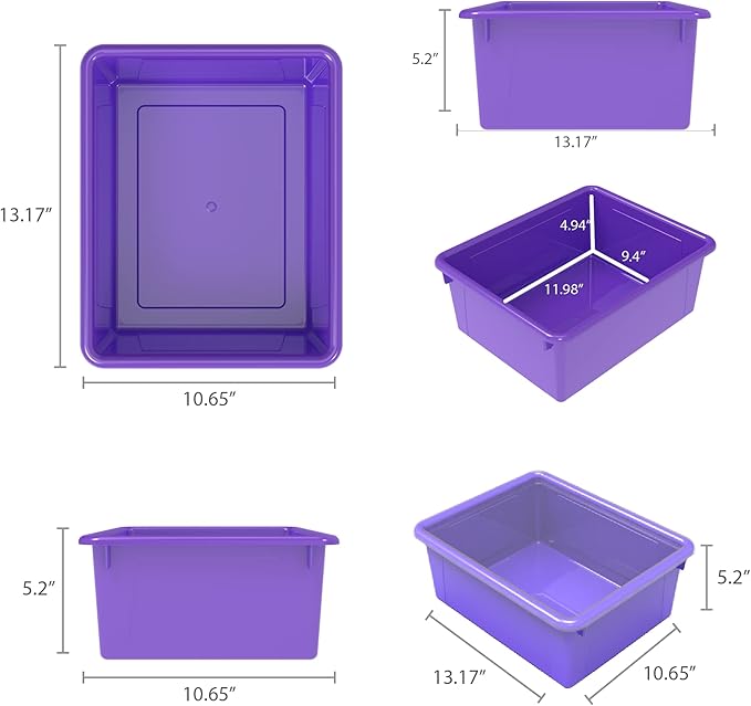 Storex Letter Size Deep Storage Tray – Organizer Bin for Classroom, Office and Home, Violet, 5-Pack (62528A05C)