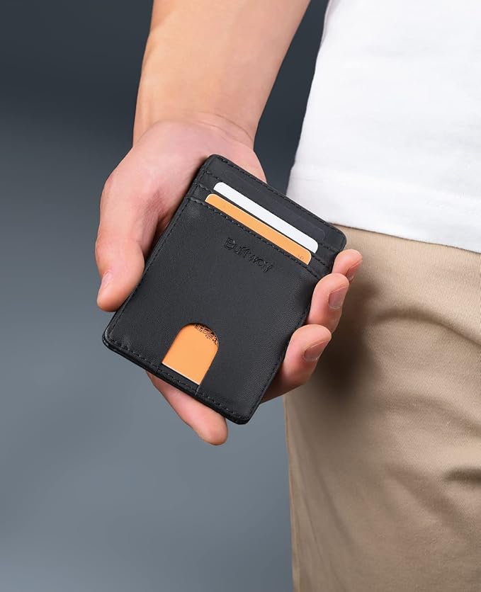 Buffway Mens Slim Wallet, Minimalist Thin Front Pocket Leather Credit Card Holder with RFID Blocking for Work Travel | Minimalist, Thin, Front Pocket, Credit Card Holder, RFID Blocking, for Work Travel