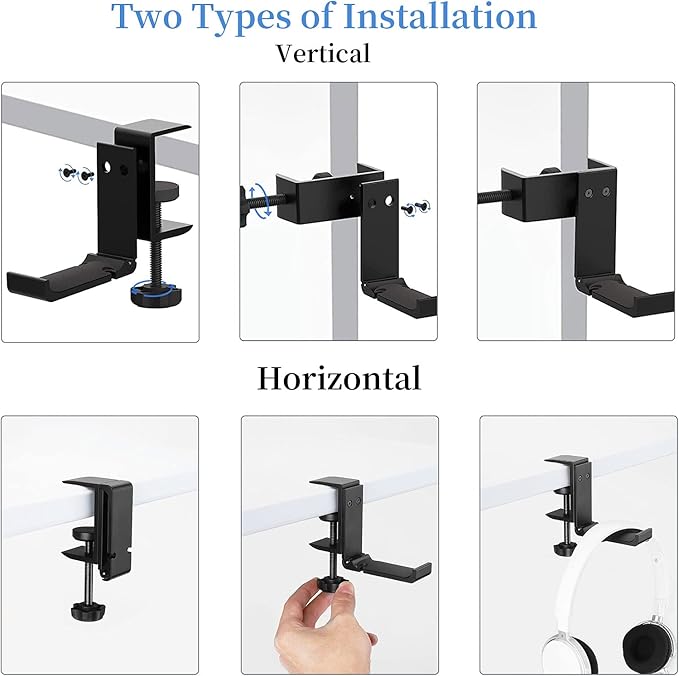 Aluminum Headphone Stand Hanger Foldable with Cable Organizer Headset Holder, Non-Slip Desk Hook Space Save Universal Headphone Mount