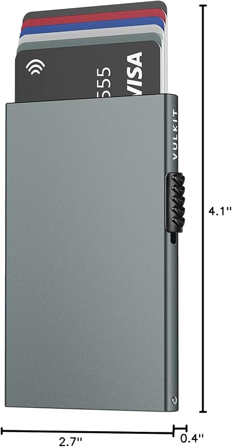 VULKIT Minimalist Credit Card Holder Pop Up Cards RFID Protection Slim Metal Wallet