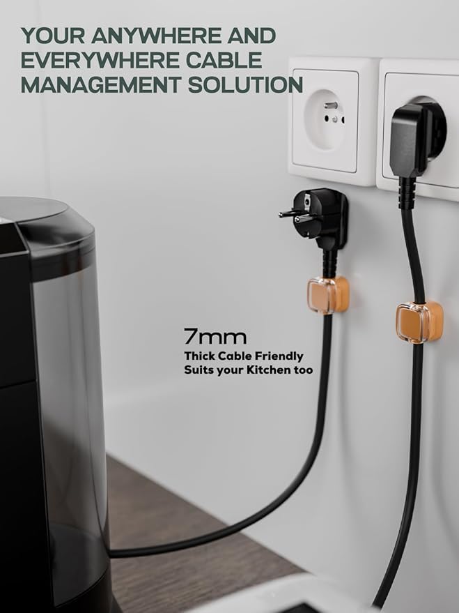 6-Pack Magnetic Cord Holder, Cord Holder with Strong Magnetic Lid, Holds Cables Firmly, 7 mm Charger Holder & HDMI Cord Organizer Clips, Strong Adhesive Pad (Orange)