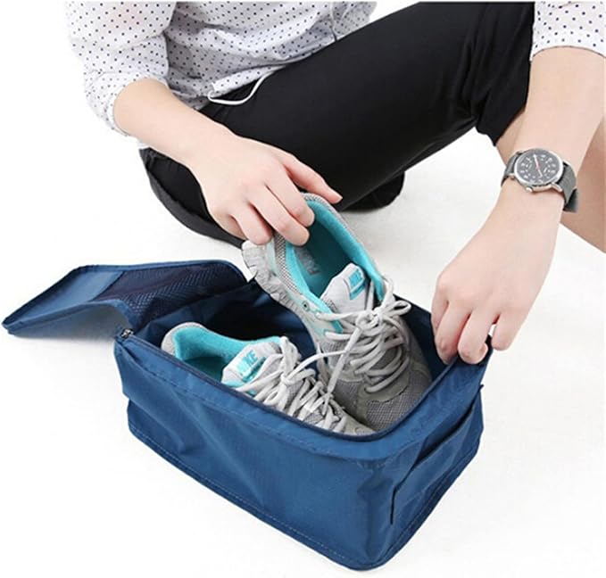 Travel Shoe Bags Foldable Waterproof Nylon with Zipper for Men & Women,Dark Blue