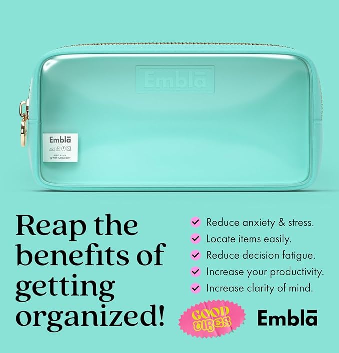 Embla Medium Clear Makeup Bag Travel for Toiletries Cute Make Up Nylon Organizer Pouches Quart Size Cosmetic Bags for Women Girls Zipper Toiletry Skincare Pouch Organizer for Purse Turquoise