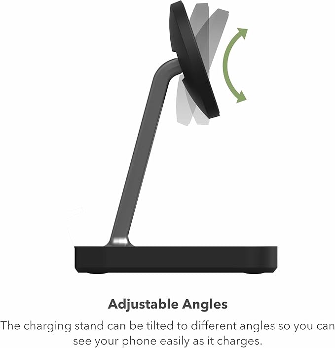 mophie Snap+ 2-in-1Charge Stand & Pad - 15w Wireless Charger Compatible with iPhones & AirPods, Includes Snap+ Adapter for Other Qi Enabled Phones, Steel Base, Adjustable Angles