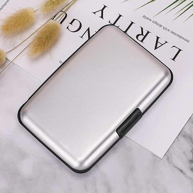 ELFISH RFID Blocking Credit Card Protector Aluminum ID Case Hard Shell Business Card Holders Metal Wallet for Men or Women (silver)