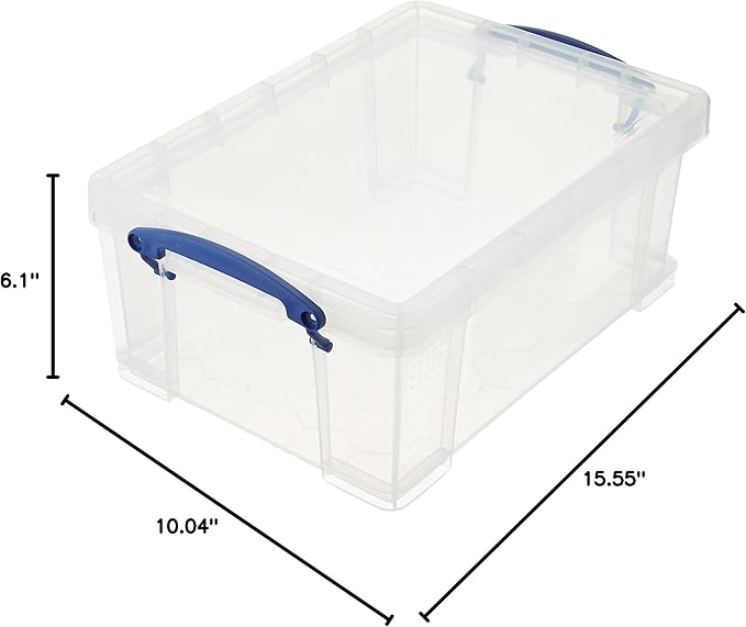 Really Useful Box Stackable 9 Liter Plastic Storage Container Bin with Snap Lid & Built-in Clip Lock Handles for Home & Office Organization (10 Pack)