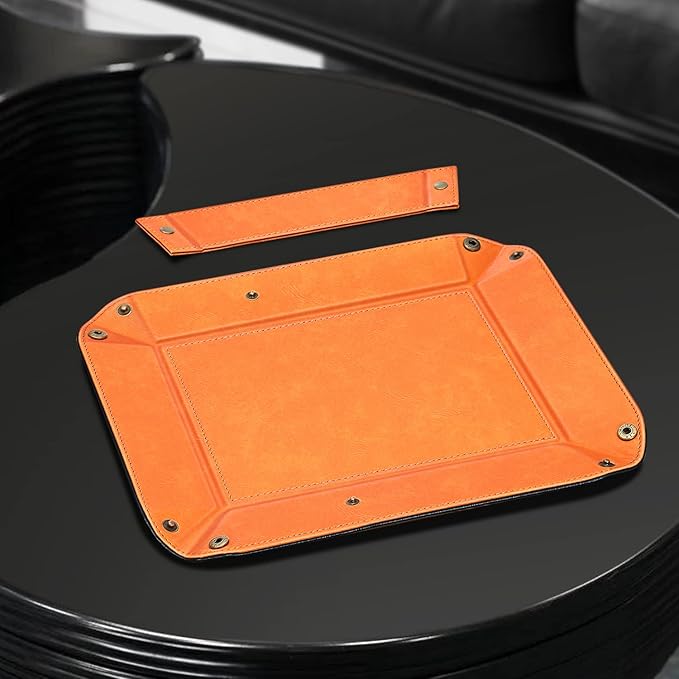 SITHON Valet Tray Desktop Storage Organizer, Removable 2 Compartments Catchall Tray Bedside Vanity Nightstand Caddy Holder Desk Storage Plate, Orange
