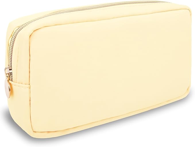 Nylon Small Makeup Bag for Purse, Cute Preppy Makeup Bag Cosmetic Zipper Pouch Purse, Waterproof Portable Travel Toiletry Bag Coin Pouch Clutch Makeup Brush Bag Organizer Storage for Women Men(Beige)