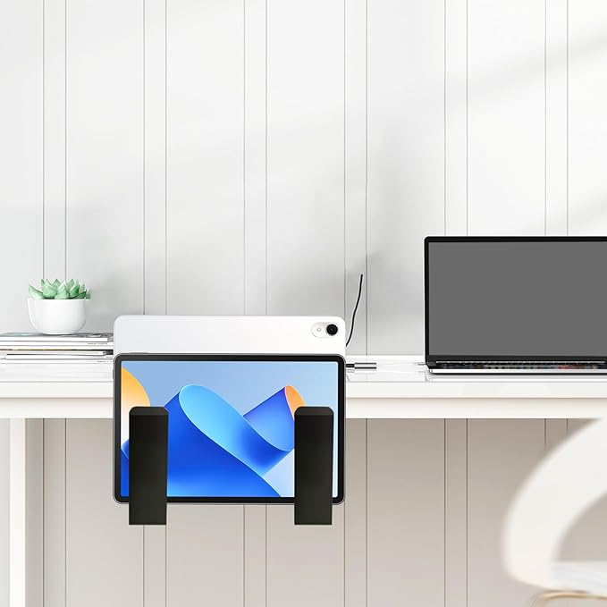 Desk Side Storage Organizer, Desk Side Laptop Mount, Punch-Free Clamp, No-Drill Clamp on Desktop Holder, Hanging Notebook Organizer for Office Home