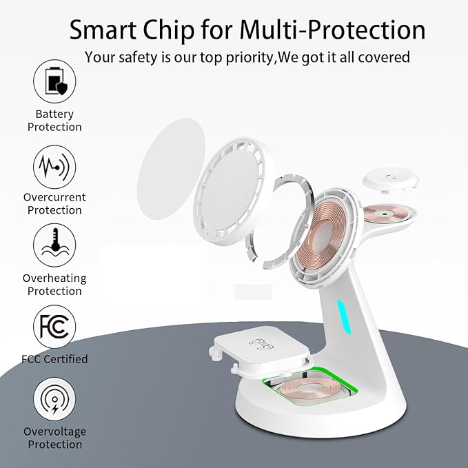 3 in 1 Wireless Charging Station for Apple Magsafe Charger Stand,Fast Magnetic Wireless Charger Station for iPhone 17 Air 16 15 14 13 12 Series,Airpods,Apple Watch