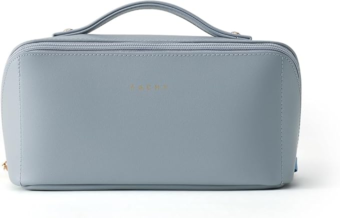 EACHY Travel Makeup Bag, Large Capacity Cosmetic Bag for Women, Waterproof PU Leather, Flat Open Portable Toiletry Bag for Skincare, Brushes & Travel Essentials