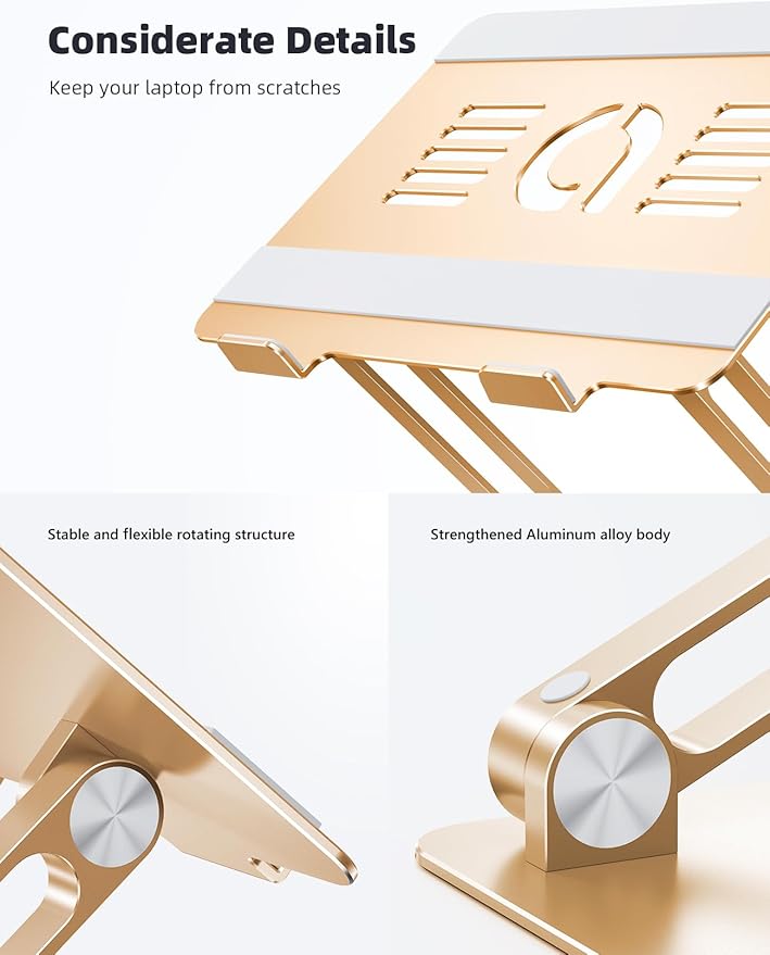 Lamicall Adjustable Laptop Stand, Portable Laptop Riser, Aluminum Laptop Stand for Desk Foldable, Ergonomic Computer Notebook Stand Holder for MacBook Air Pro, Dell XPS, HP (10-17.3'') -Gold