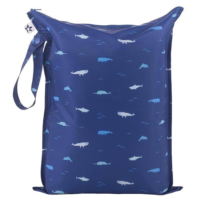Tiny Twinkle Mess Proof Wet Bags | 1-Pack Reusable Waterproof Wet Bags for Swimsuits | Baby Clothes | Travel & Diaper Bag (Ocean Life)
